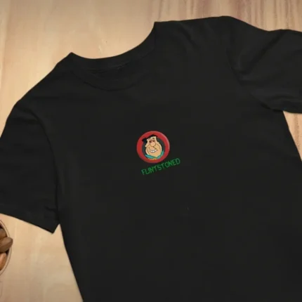 Flinstoned Printed Unisex Round Neck Black T shirt