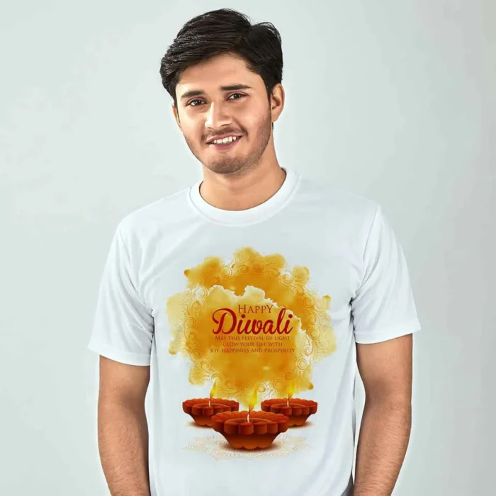 Round Neck White T Shirt for Diwali
