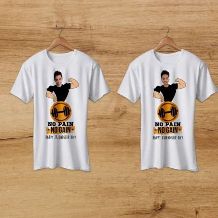 Round Neck White T Shirt for Gym Buddies Set of 2