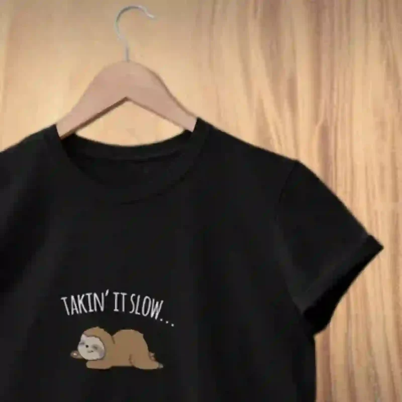 Takin 39 It Slow Round Neck Unisex Fashion Black T shirt